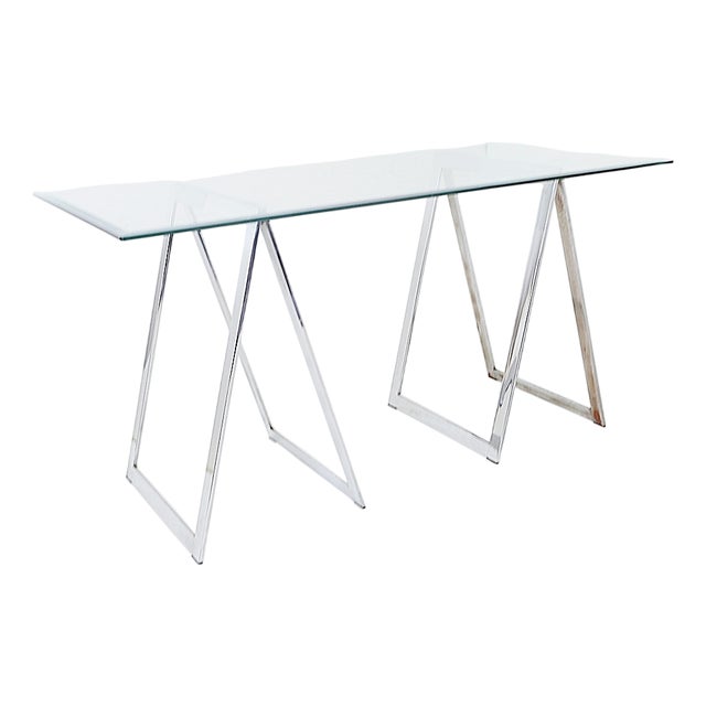 Vintage Chrome Trestle Desk, 1970s For Sale