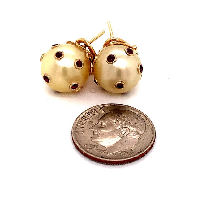 South Sea Pearl Ruby Earrings 14k Gold 0.27ctw Certified For Sale - Image 4 of 14