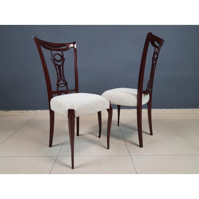 Wood Italian Vintage Modern Dining Chairs in the Style of Paolo Buffa Newly Upholstered - Set of 5 For Sale - Image 7 of 13