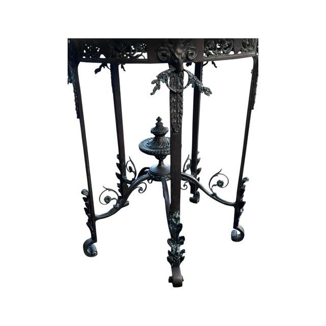 French Antique French Louis XIV Style Bronze & Marble Round End Table For Sale - Image 3 of 8