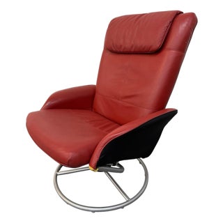 Vintage 1999 Ikea Red Vinyl Swivel Lounge Chair For Sale