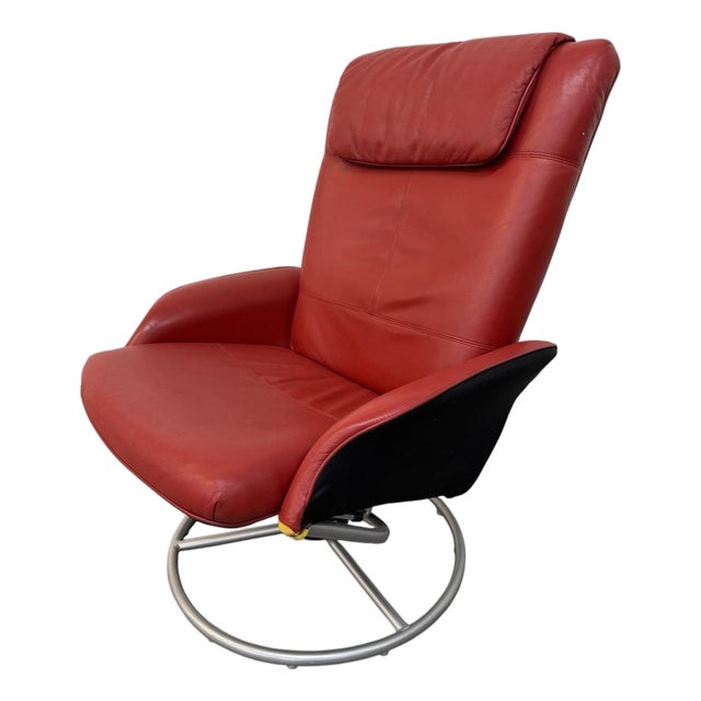 Vintage 1999 Ikea Red Vinyl Swivel Lounge Chair For Sale