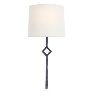 Studio VC for Visual Comfort Signature Cranston Small Sconce in Aged Iron with Linen Shade For Sale