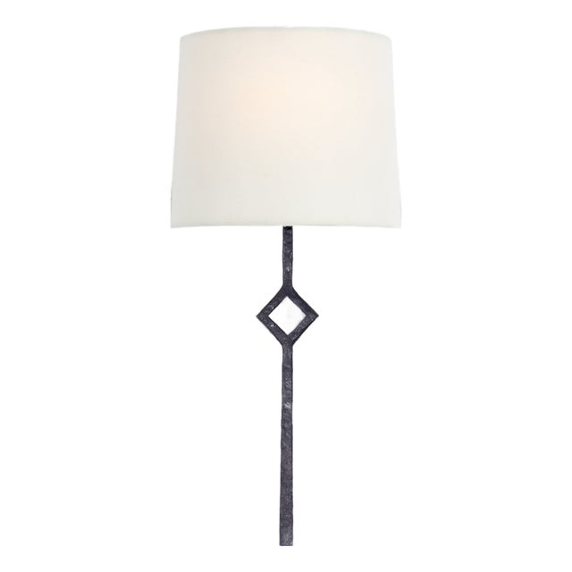 Studio VC for Visual Comfort Signature Cranston Small Sconce in Aged Iron with Linen Shade For Sale