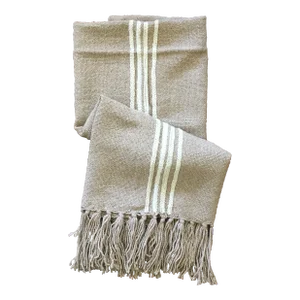 Bespoke "Villa" Llama Wool Throw With Tassels (Beige/Cream)
