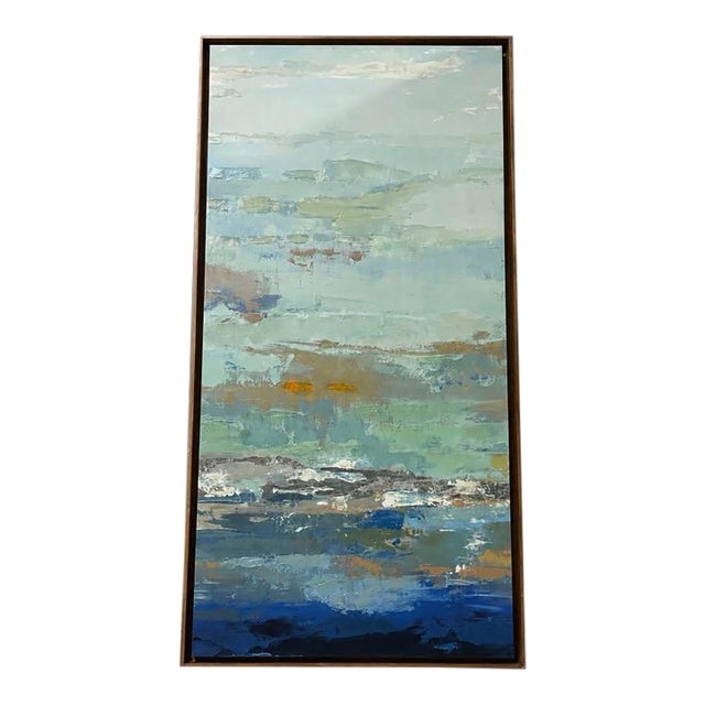 Large Blue Green Textured Abstract Wall Art For Sale