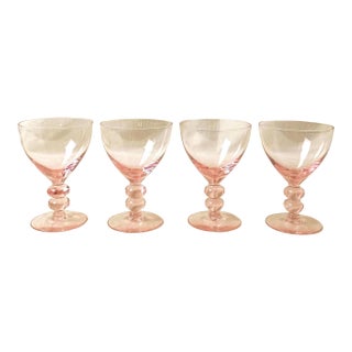 Art DecoPink Hand Blown Morgantown Cocktail Glasses / Coupes - Set of 4 For Sale