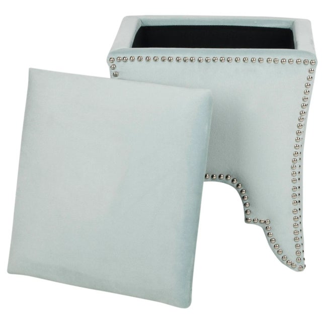 Studded Ottoman in Silver Sage For Sale - Image 4 of 5