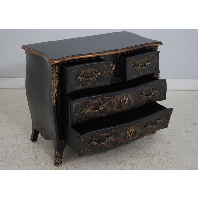 Chinoiserie Harden Black Lacquer Chinoiserie Bombe Commode For Sale - Image 3 of 18