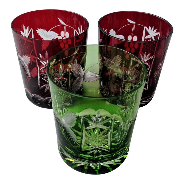 Vintage Ajka Lead Crystal Double Old Fashioned Whiskey Glasses Set of