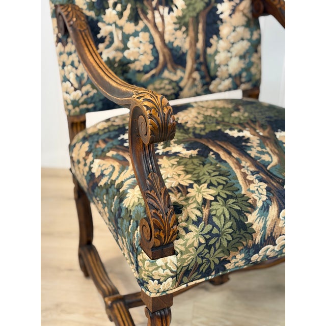 French Newly Upholstered French Arm Chairs For Sale - Image 3 of 12