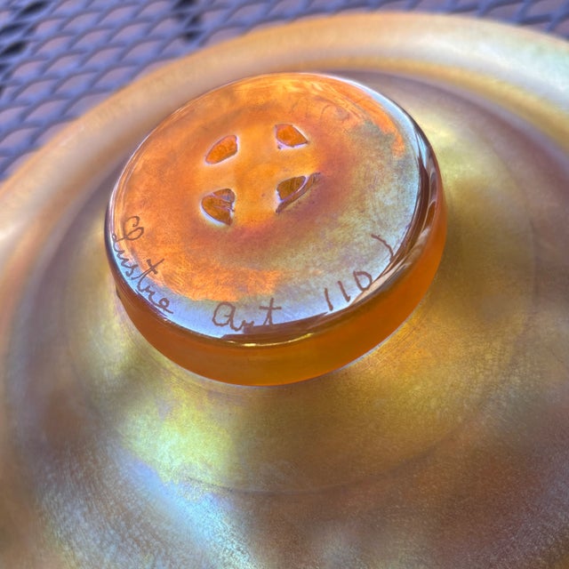 Art Deco Art Deco Signed Lustre Art, Art Glass Bowl With Bronze Pedestal Circa 1920 For Sale - Image 3 of 5