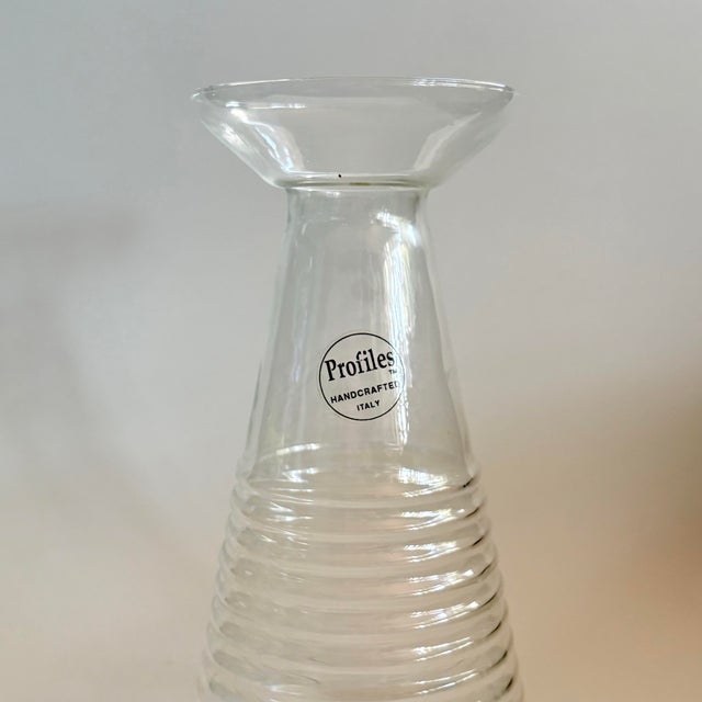 Mid-Century Modern Vintage Italian Clear Glass Decanter by Profiles – Ribbed Minimalist Barware For Sale - Image 3 of 7