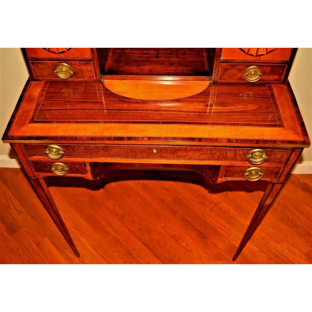 American Antique Federal Sheraton Georgian Hepplewhite Inlaid Rosewood Mahogany Writing Desk Table Commode Cabinet For Sale - Image 3 of 13