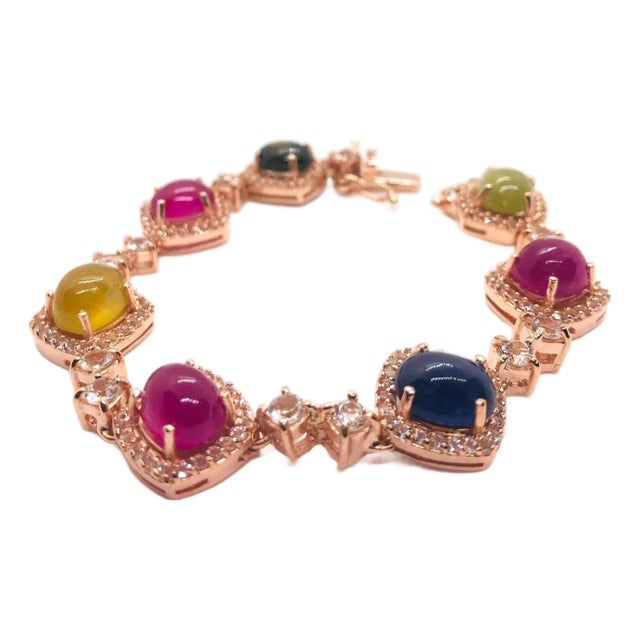 Bochic “Capri” Vintage Fancy Sapphire & Ruby Bracelet Set In 18K & Silver For Sale