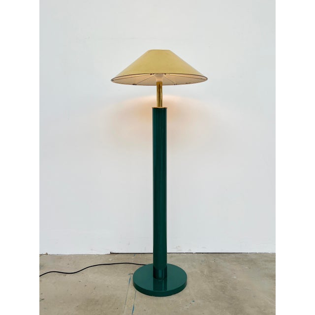 Green Lacquered Metal Floor Lamp with Gold Lampshade, 1980s For Sale - Image 4 of 11