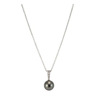 Mikimoto Morning Dew 18k White Gold South Sea Pearl Diamond Pendant Necklace For Sale