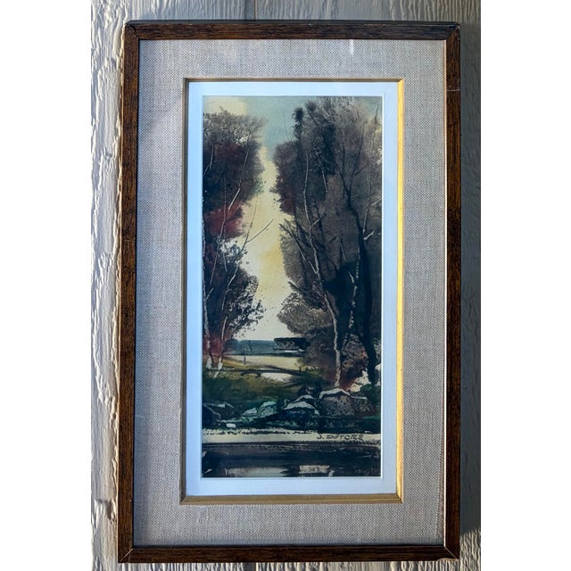 Paint 1950s Mid-Century Modern John E. DeTore "Early Fall" Framed Watercolor Painting For Sale - Image 7 of 8