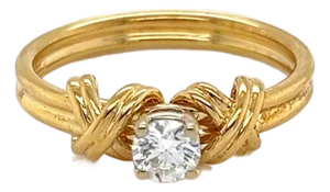 Tiffany & Co. Signature X Solitaire Diamond 18k Yellow Gold Ring - Size 5