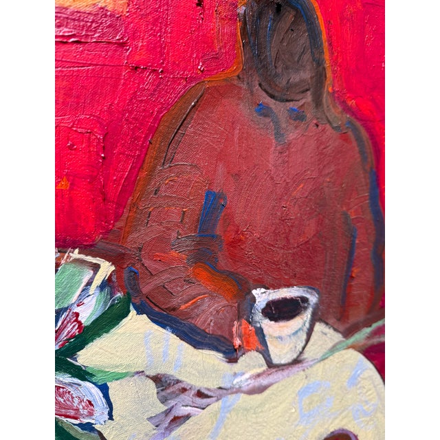 Contemporary Oil on Canvas Texture Color Interior With Figure For Sale - Image 4 of 4