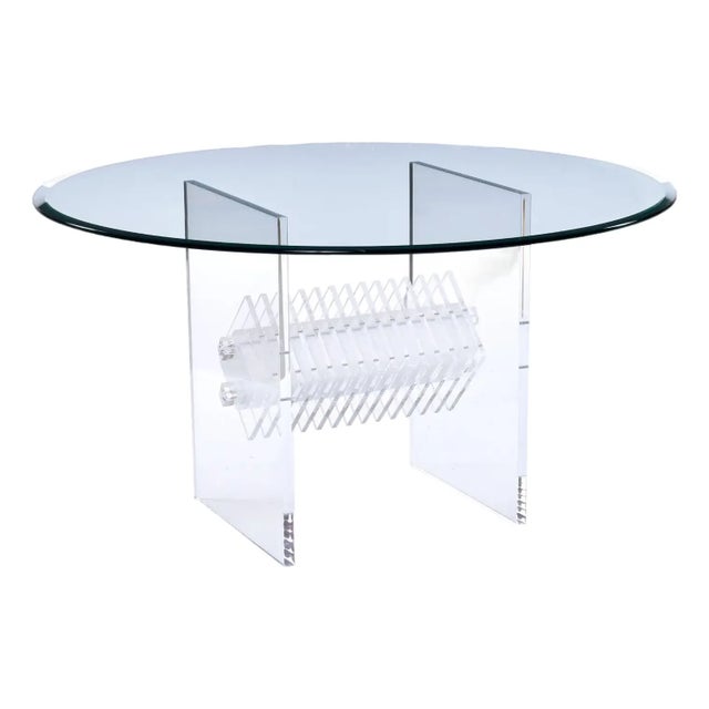 Charles Hollis Jones Clear Lucite Acrylic Pedestal Dining Table With Round Glass and Prism Center For Sale - Image 4 of 14