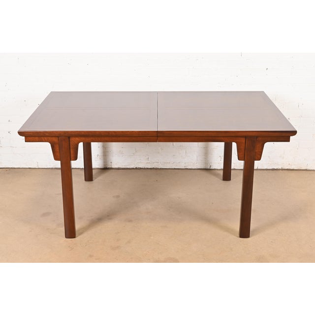 Wood Michael Taylor for Baker Furniture Mid-Century Modern Burled Walnut Extension Dining Table, Newly Refinished For Sale - Image 7 of 12