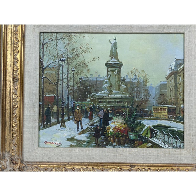 Framed European Winter Street Scene Original Oil Painting Signed Gerald Kott, Mid-20th Century For Sale - Image 15 of 18