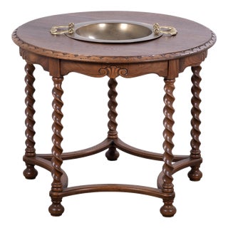 Danish Circular Stained Oak Coffee Table with Brass Bowl, 1960s For Sale