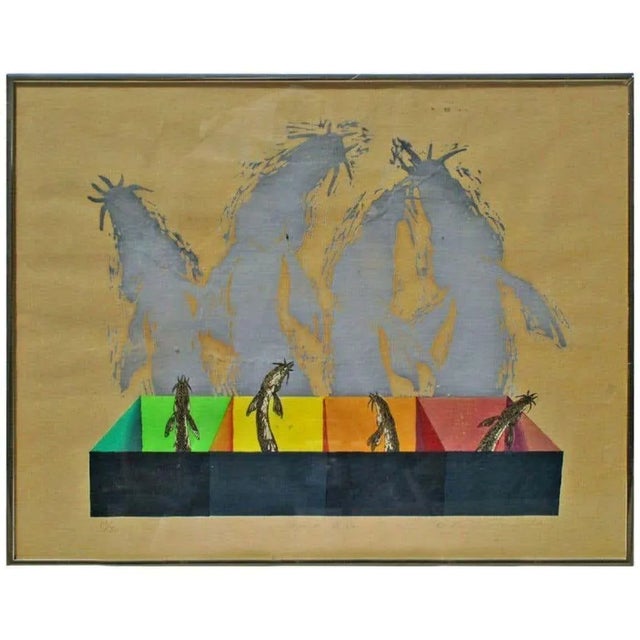 Tan Chinese Silk Screen Lithograph For Sale - Image 8 of 8