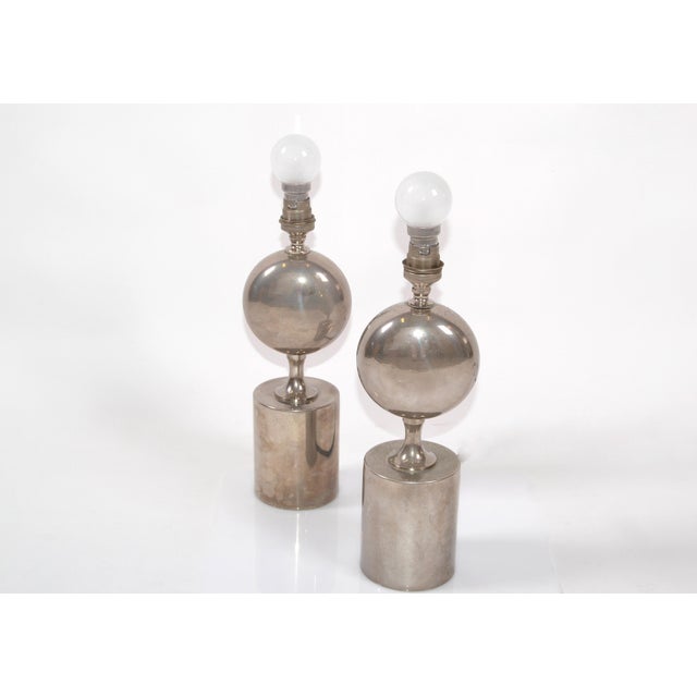 Chrome Philippe Barbier Mid-Century Modern Chrome Table Lamps Maison Barbier, Pair For Sale - Image 8 of 8