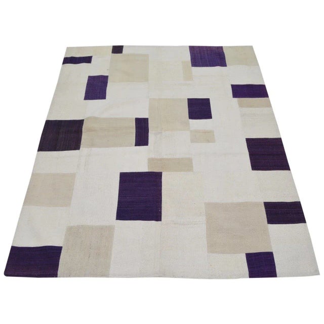 Vintage Turkish Oushak hand knotted rug with natural colors, contemporary style and soft texture.