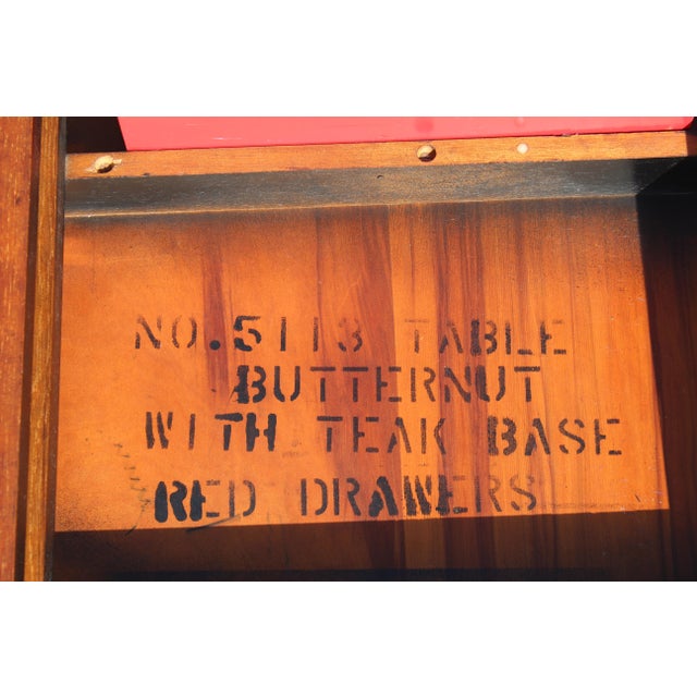 Mid-Century Modern Asian-Inspired Coffee Table by Michael Taylor Style for Baker – 1960s Red Drawer Butternut & Teak Accent Table For Sale - Image 17 of 17