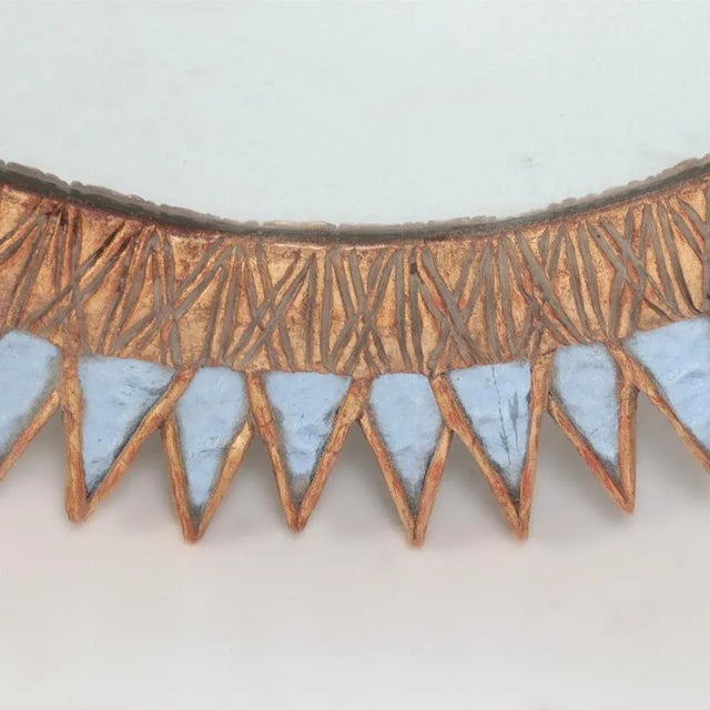 A Large Inca Light Blue Textured Glass and Resin Convex Mirror, in the Manner of Line Vautrin. Contemporary. For Sale - Image 4 of 4