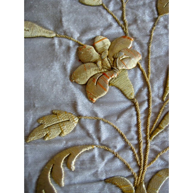 French French Gold Metallic Embroidery of Lilys Flowers Fragment Cica 1890 For Sale - Image 3 of 7