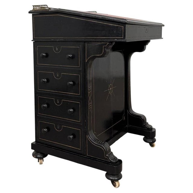 Antique English Ebonised Davenport Desk with Red Leather, 1800s For Sale - Image 6 of 14