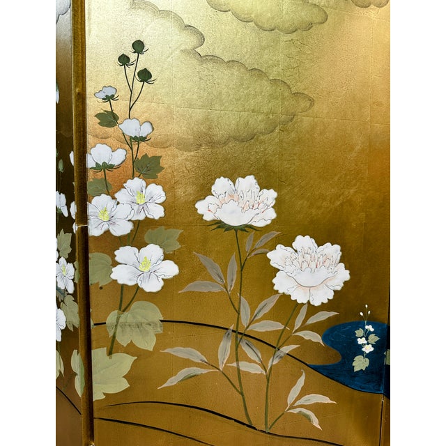 Large Japanese Four-Panel Byobu Folding Screen in the Rinpa Style With Gold Leaf For Sale - Image 12 of 18
