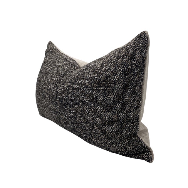 Pair of handcrafted pillows fashioned with Misia Terre Des Remèdes in Carbon fabric on the front and backed in a flax...