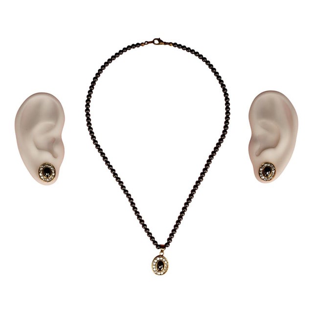 Hematite Costume Jewelry Necklace with Earrings, 1950s, Set of 3 For Sale - Image 16 of 16