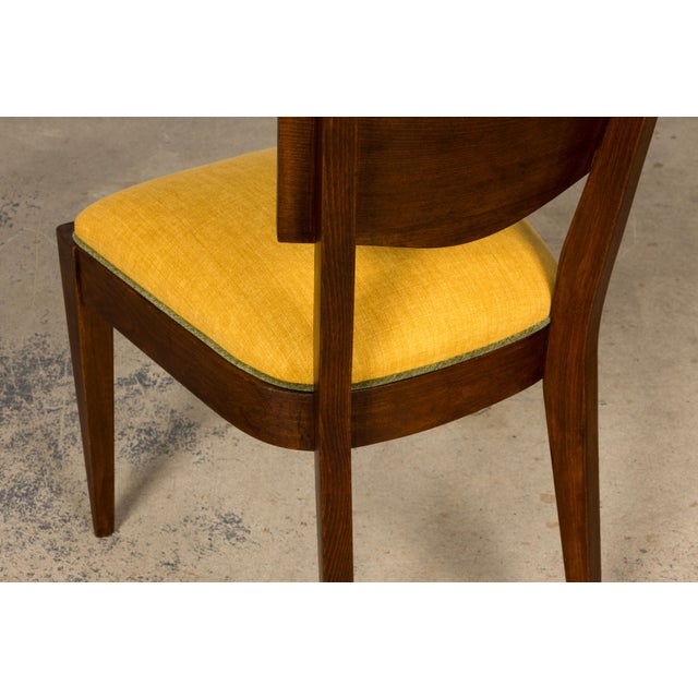 Wood Set of 6 French Art Deco Maple Dining Chairs in Yellow and Moss Green, 1930s For Sale - Image 7 of 18