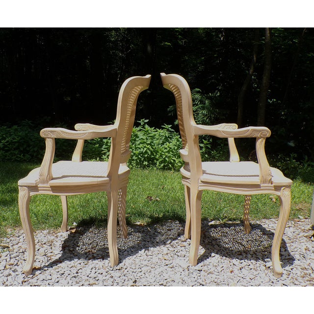 Vintage Pair Harris Marcus Italian Double Cane Arm Chairs Carved Accent Chairs For Sale - Image 9 of 18