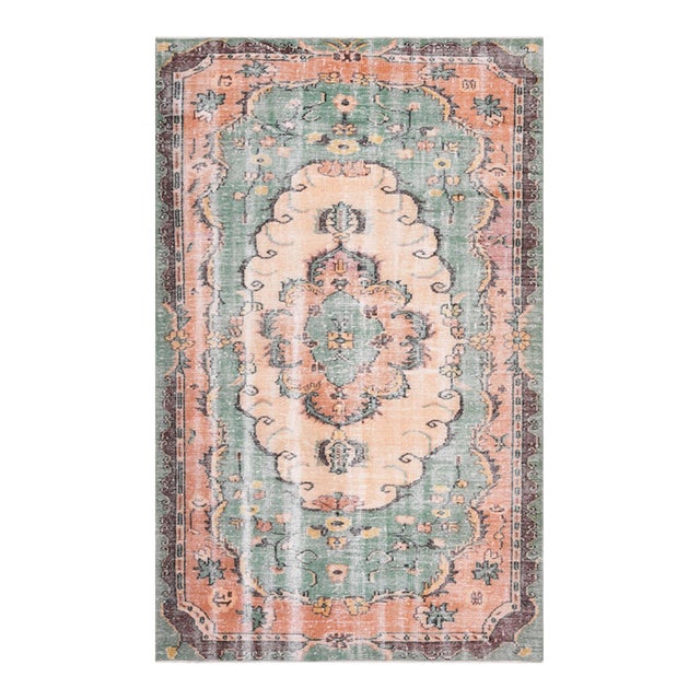 1970s Vintage Turkish Handmade Wool Cotton Green Area Rug For Sale