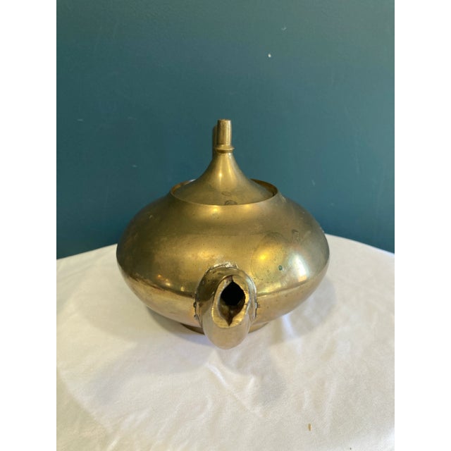 Mid 20th Century Mid-Century Indian Brass Teapot With Faux Bamboo Handle and Lid For Sale - Image 5 of 9