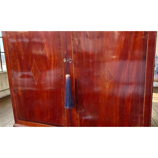 Antique 18c Flame Mahogany Inlaid Linen Press Armoire Cupboard.