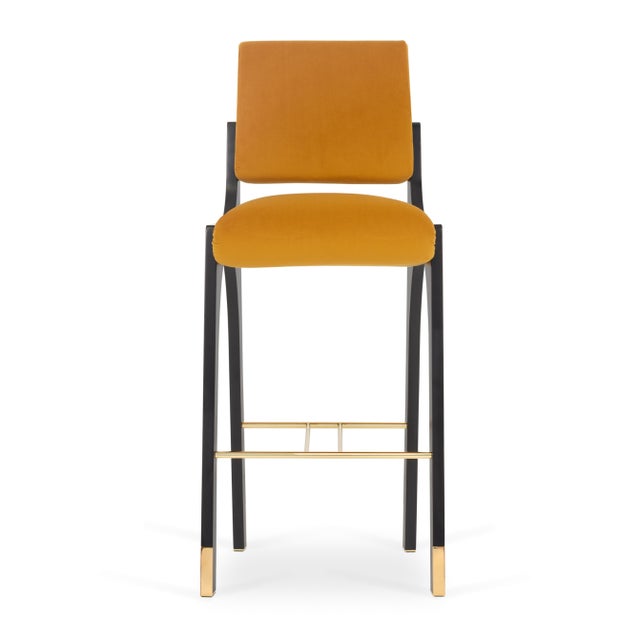 Arches II Bar Stool in Mustard Velvet and Black Lacquered from Insidherland, in New conditions. Designed from 2000 Labeled...