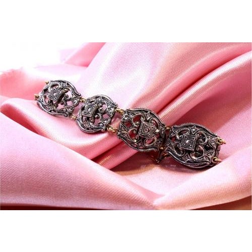 Gold Gold and Silver Bracelet with Central Crowned Diamonds For Sale - Image 8 of 11