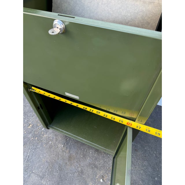 1950s Avocado Green Locking Metal Waterfall Rolltop File Cabinet Safe For Sale - Image 12 of 13