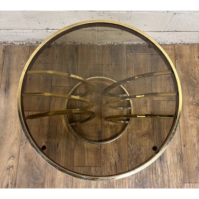 Art Deco Vintage Hollywood Regency Art Deco Tulip Milo Baughman Style Brass & Glass Table For Sale - Image 3 of 11