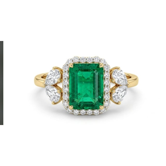 Natural Emerald 2.06cts & Diamond 1.02cts Ring in 18k Gold, Size 3 For Sale - Image 4 of 8