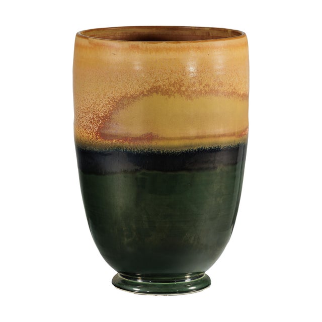 Late 20th Century Large Ochre and Green Glazed Ceramic Planter with Tiered Earth-Tone Finish For Sale - Image 16 of 18
