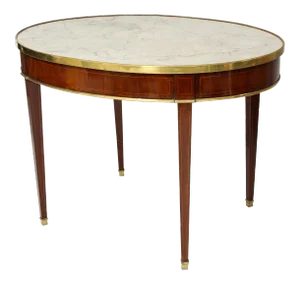Antique French Mahogany Oval Marble-Top Bouillote Table on Tapered Legs